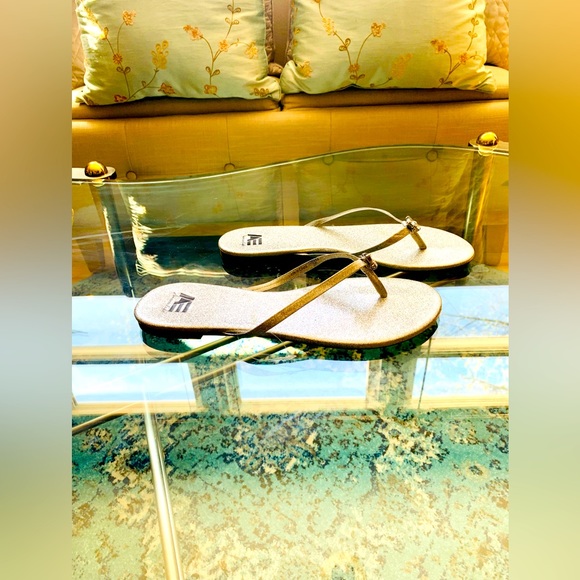 ✨ American Eagle✨ Metallic Silver Flip Flops W/Crystal Detail - Picture 2 of 10